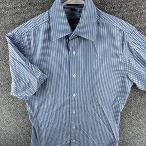 Salvatore Ferragamo XS Blue Stripe Short Sleeve Button Up Shirt Men Cotton Woven